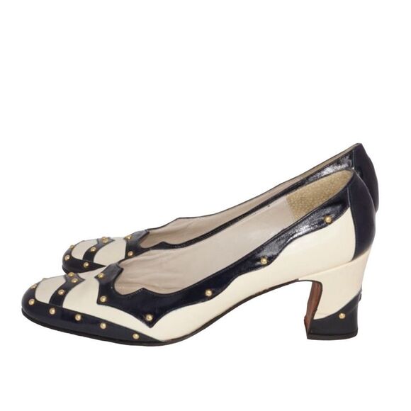 Rosina Ferragamo Schiavone Rare Vintage Black and White Oxford Heels, Size 8 - Picture 6 of 11